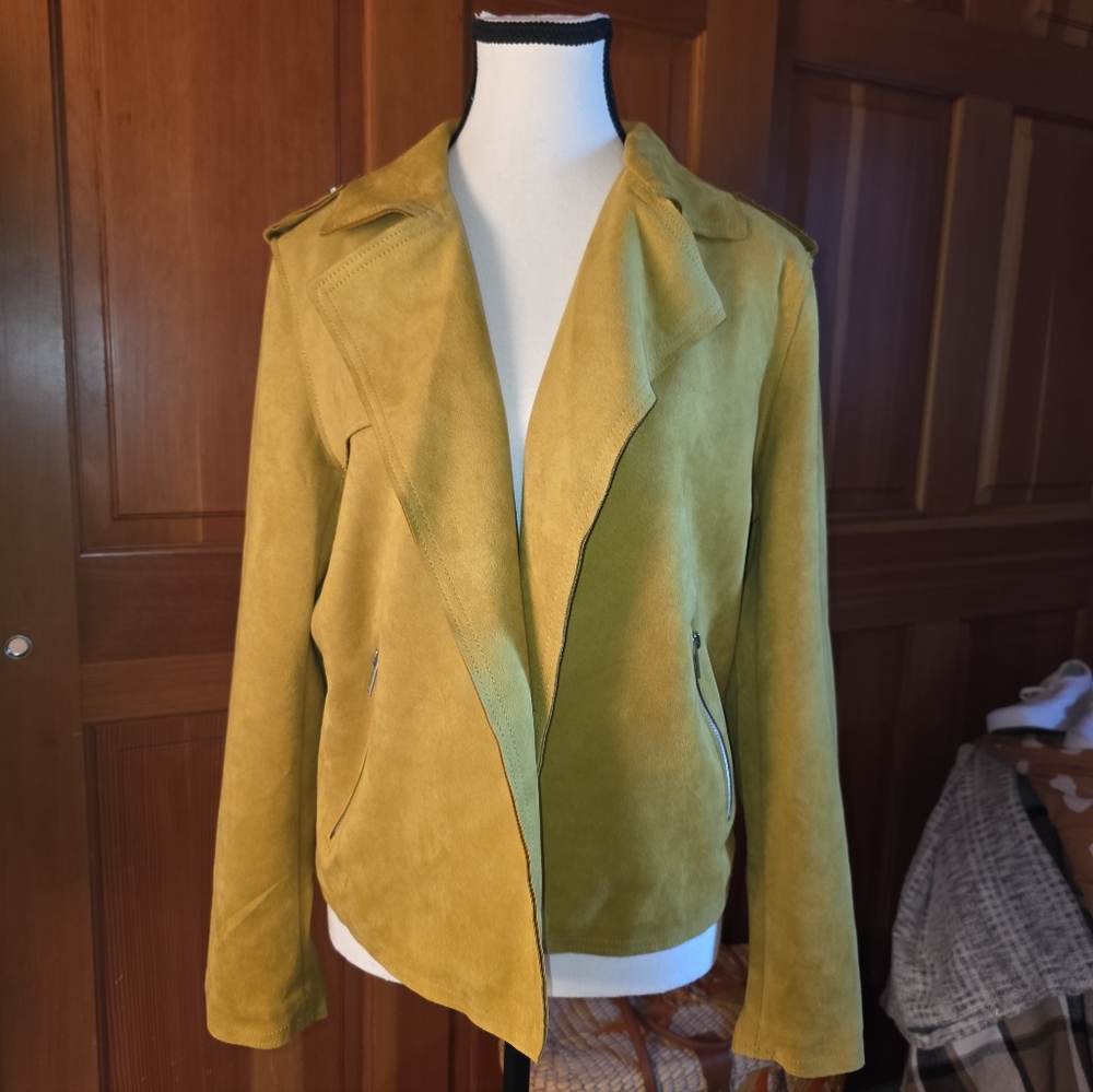 Philosophy Mustard Faux Suede moto jacket Size Large.